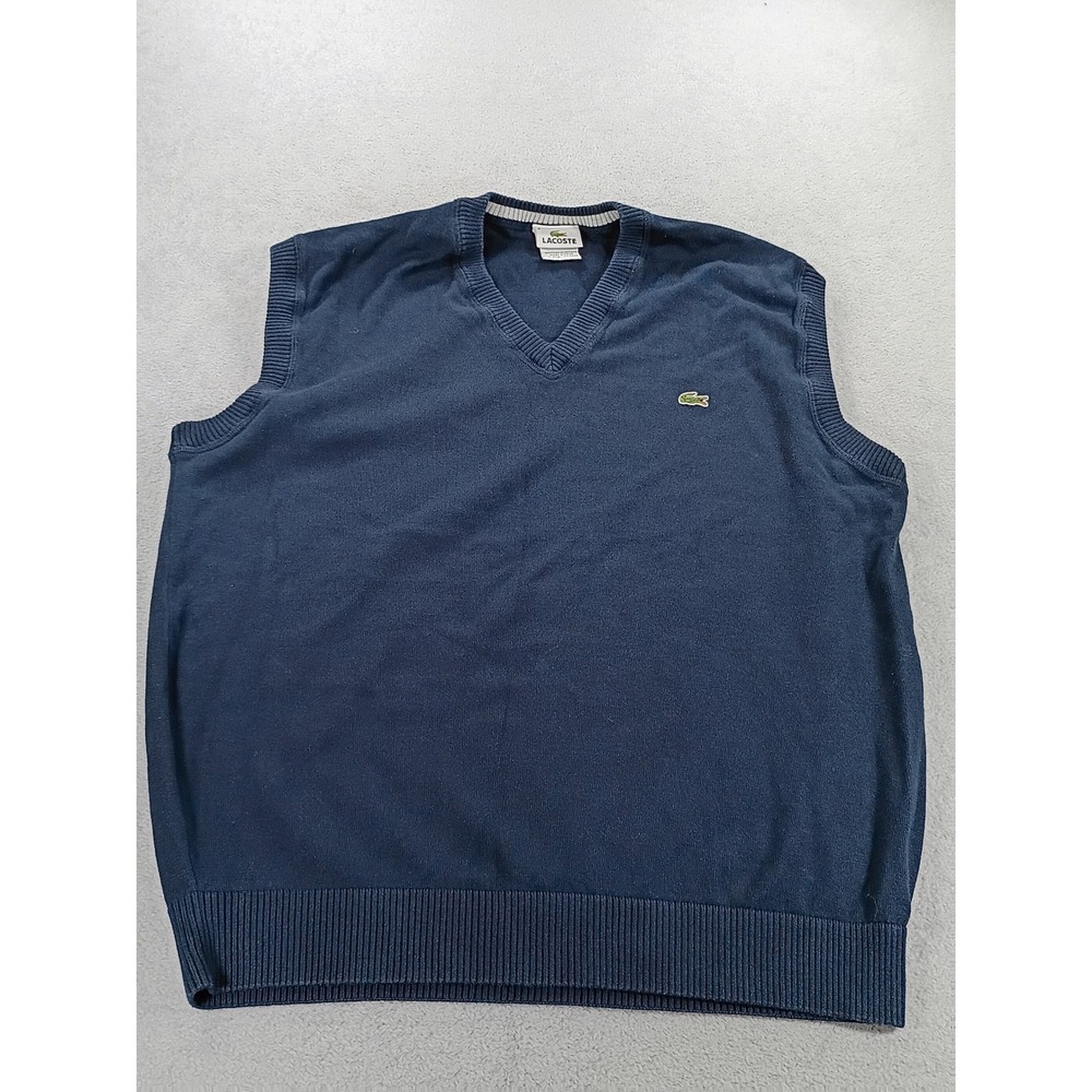 Lacoste Mens V-Neck Sweater Vest Navy Blue Size 6 Embroidered Logo